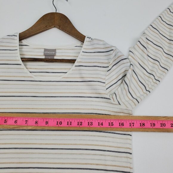 Chicos Womens S (0) Metallic Stripe Long Sleeve Top Minimalist Stretch Shirt - Picture 11 of 13